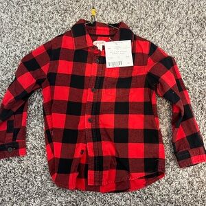 Cat & Jack Red and Black Plaid Button Down Shirt-flannel